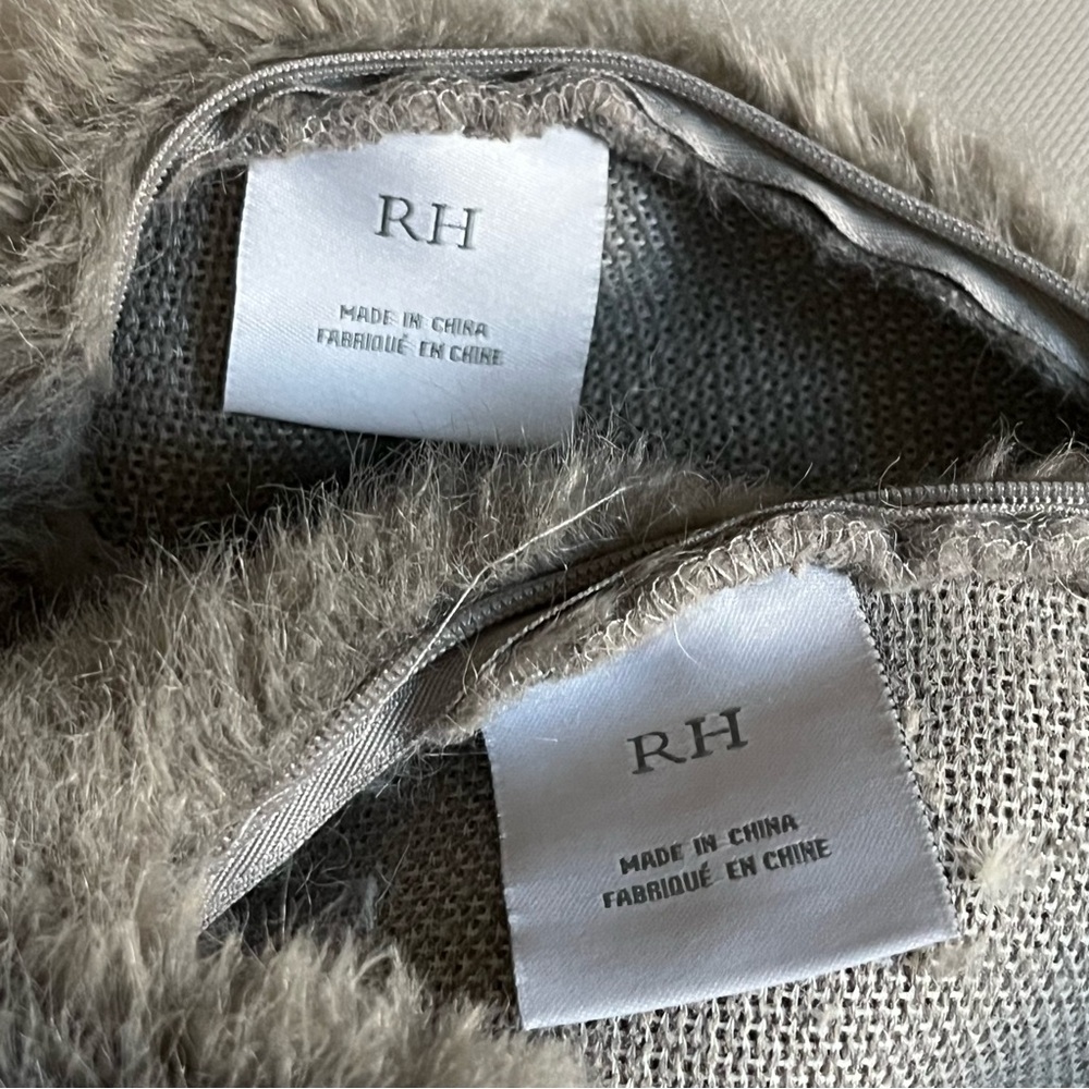 2 RH ULTRA FAUX FUR PILLOW COVERS Shams 22x22 - Picture 7 of 12